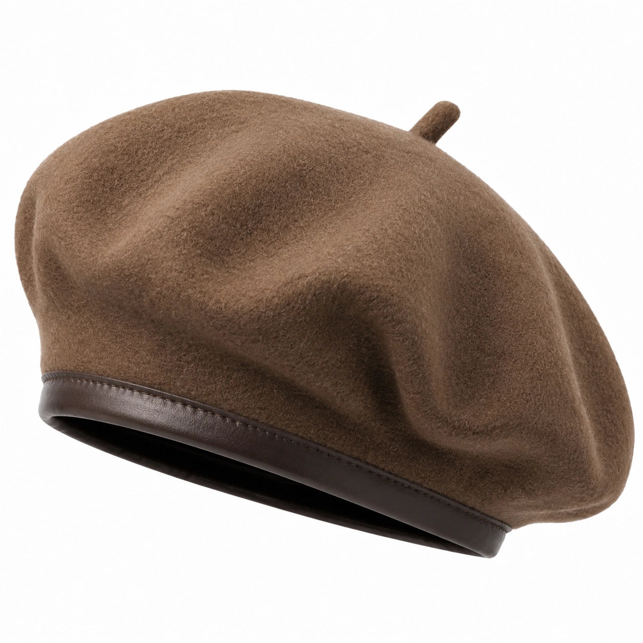 Berretto basco taglia unica in tessuto effetto feltro marrone con bordo effetto pelle stile classico