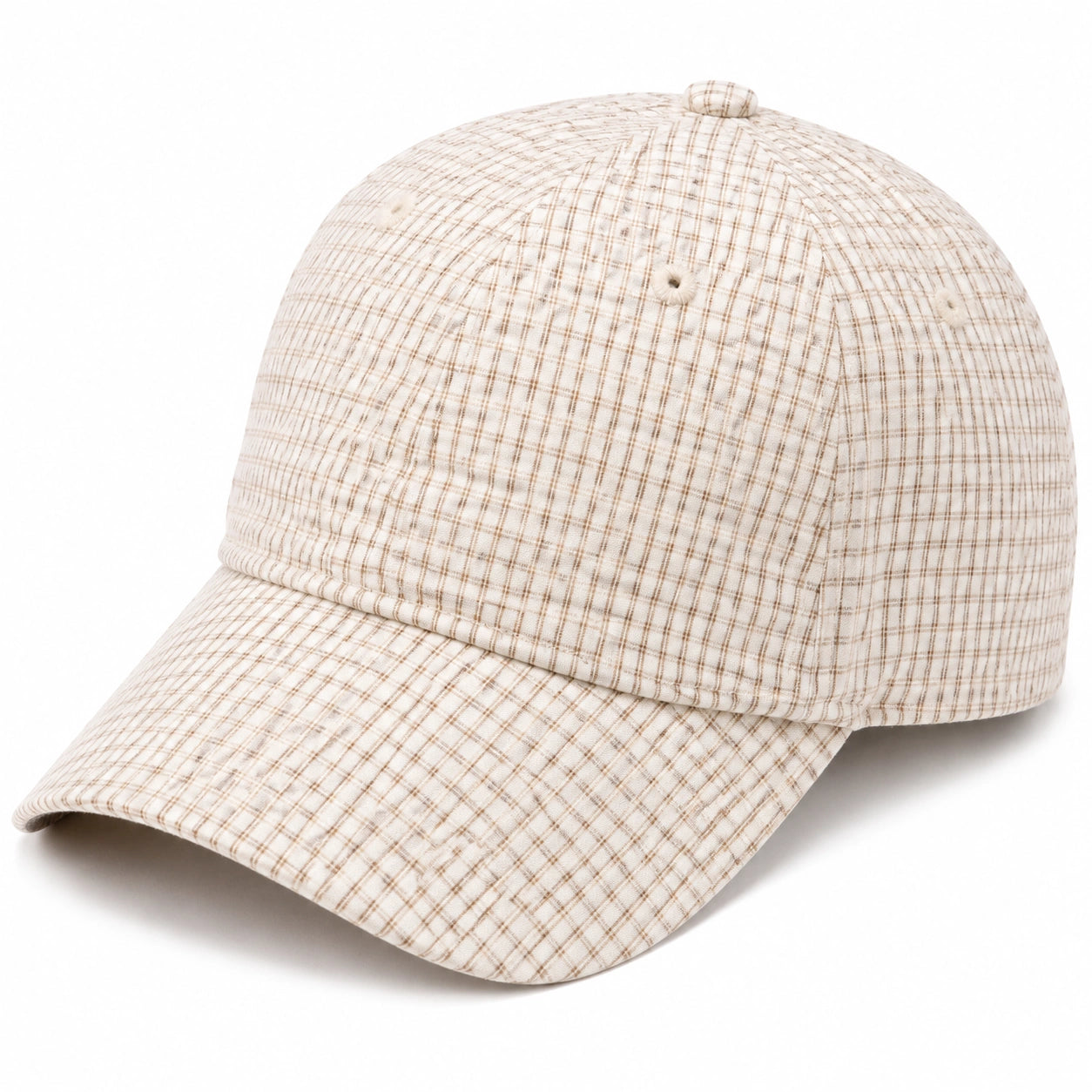 Cappellino da baseball taglia unica in tessuto beige a quadri con visiera curva