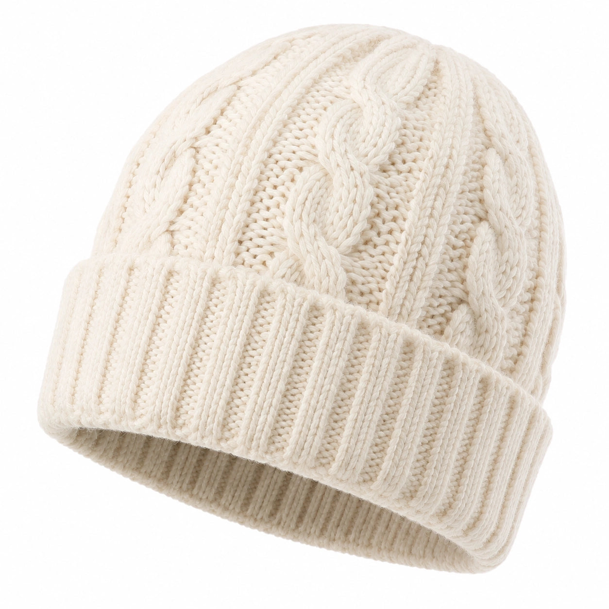 Berretto in maglia taglia unica bianco panna con motivo a trecce per uso invernale
