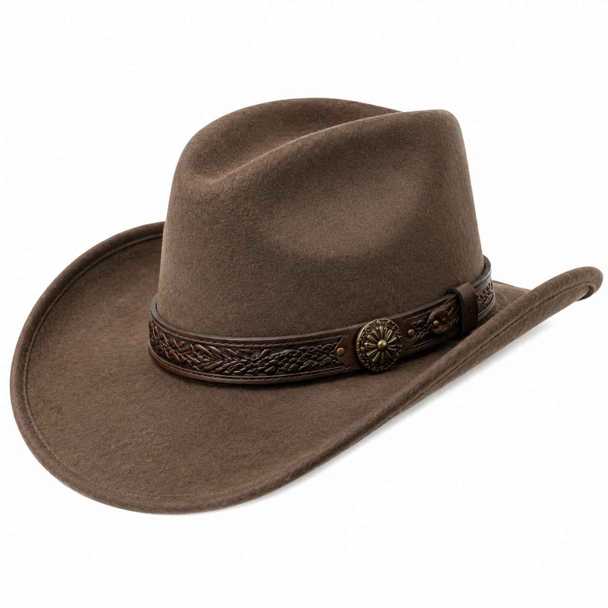Cappello cowboy taglia unica marrone in materiale effetto feltro con fascia decorativa