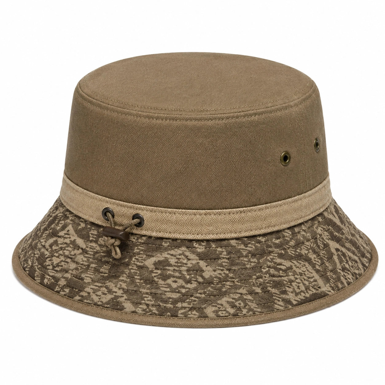 Cappello pescatore taglia unica in tessuto kaki marrone con falda ampia regolabile