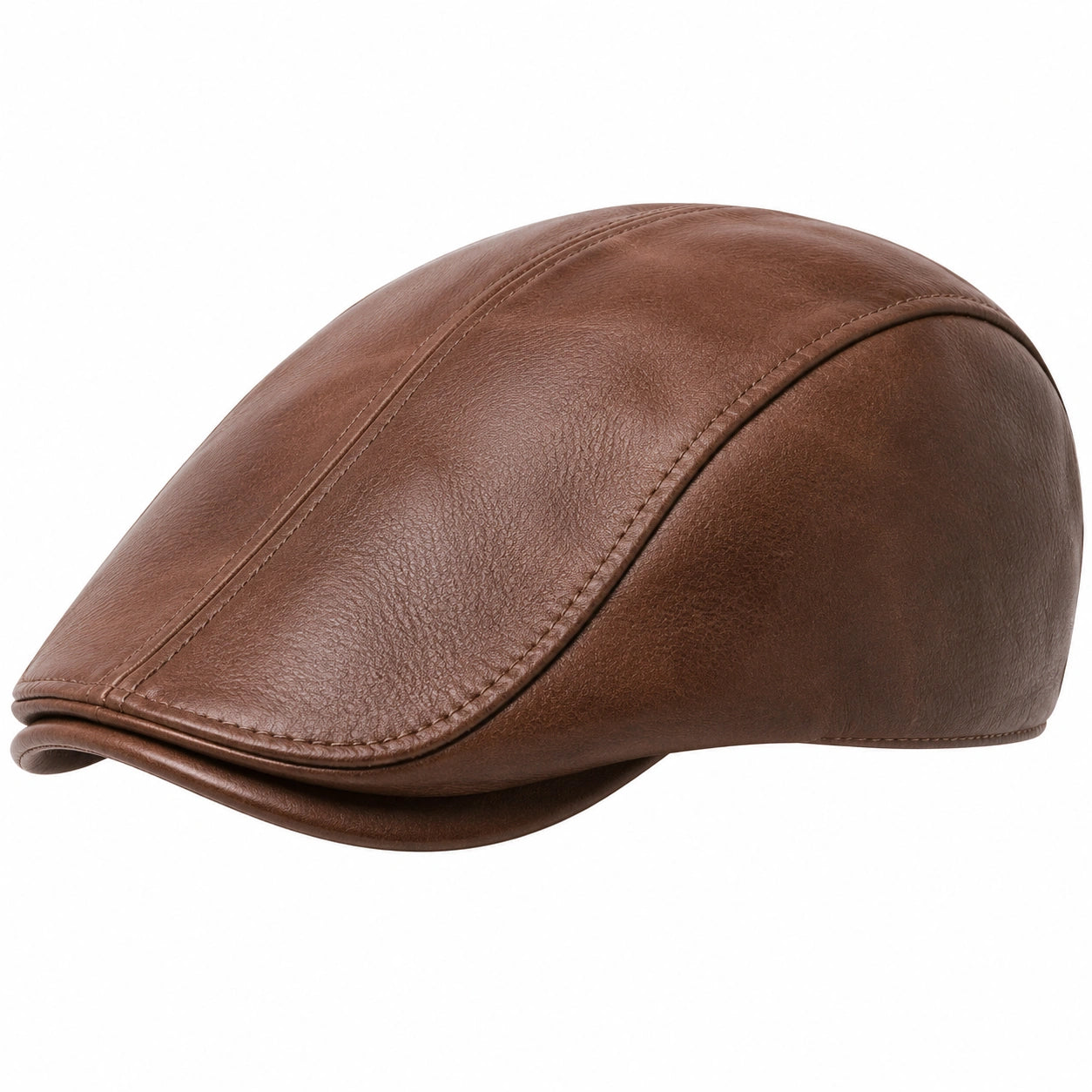 Berretto piatto taglia unica in materiale effetto pelle marrone - stile classico