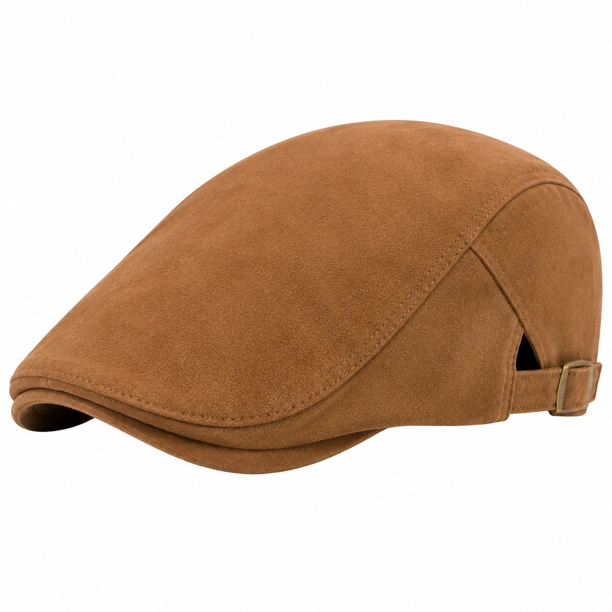 Coppola piatta taglia unica in tessuto effetto camoscio marrone con cinturino regolabile stile casual